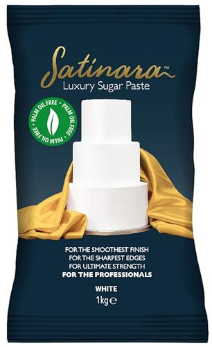 Satinara Luxury White Sugar Paste for Cakes and Bakes, Palm Oil Free, White Fondant Icing For Cake Covering – 1kg