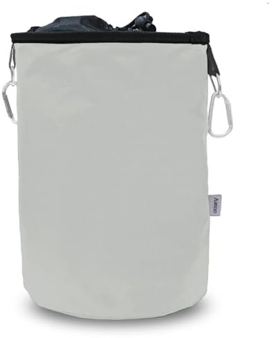 Aieino Sac Pinces à Linge avec Cordon, Crochet Suspendre- Grand Sac de Rangement Jusqu’à 200 Pinces à Linge pour Clips de Cintre Ligne de Lavage imperméable Panier à Pinces Durable, Gris