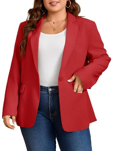 Cicy Bell Womens Plus Size Casual Blazers Lapel Long Sleeve Work Office Suit Jackets Open Front Curvy Blazers Red
