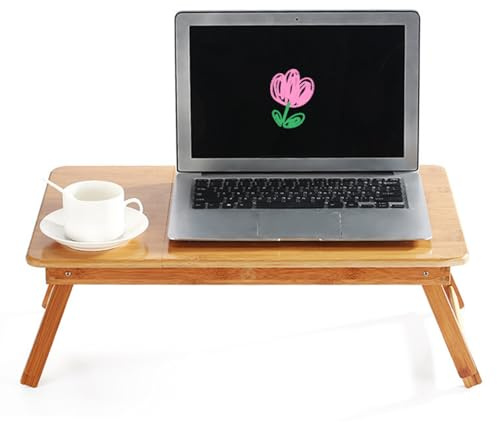 Sängbord, litet bord för bärbar dator i bambu, surfplatta, frukostbricka, liten låda, bordsskiva, justerbar bärbar för dator-66 x 30 x 35 cm i träfärg