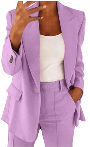 Keepink Ladies Blazer Suit Set Trouser Suits for Women Elegant Wedding Suits 2 Piece Outfits Long Sleeve Button Jacket with High Waist Pants Business Work Office Wear Outerwear