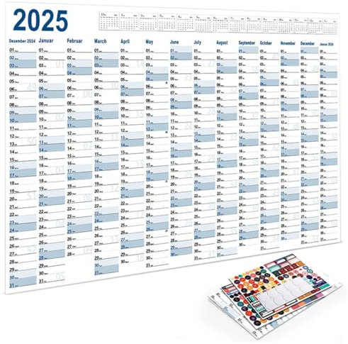 PYRUVAE Calendrier mural XXL 2025 (52 x 74 cm) plié calendrier 2025 agenda annuel agenda mural 2025 Calendrier familial Planificateur Mensuel pour le bureau, la maison, la salle de classe(bleu)