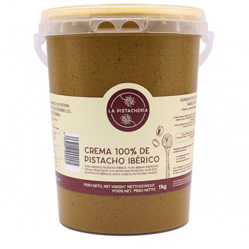 Crema 100% de Pistacho Ibérico – Pasta Pura de Pistacho Natural sin Azúcar ni Aditivos – Textura Cremosa para Postres, Repostería, Desayunos y Recetas Saladas - La Pistachería (1 Kg)