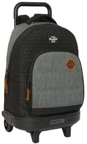 BLACKFIT8 Old School - Grand Sac à Dos à roulettes, Compact, Amovible, idéal pour Les Enfants de différents âges, Confortable et Polyvalent, qualité et résistance, 33 x 22 x 45 cm, Noir/Gris, M,