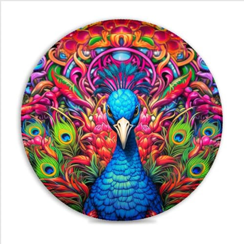 LJSPTU Gaming Mouse Pad Psychedelic Peacock Portable (11.8-inch) Heat-Resistant Spill-Proof Desk Mat 360° Smooth Tracking for Esports, Compact for Travel Gaming Setup