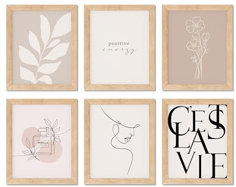 TwoDays Vanilla Girls Room Decor, Clean Girl Aesthetic Wall Art, Boho Beige Posters for Bedroom, Minimalist Cream Prints, Abstract Brown Pictures for Woman. (Set of 6, 10L x 8W, Framed)
