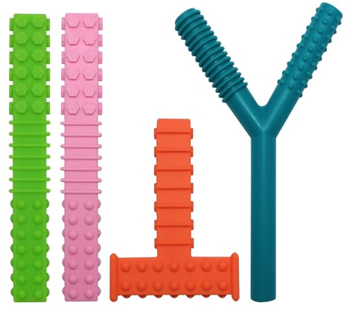 Tubi sensoriali da masticare per bambini autistici, confezione da 4 giocattoli masticabili in silicone per bambini con autismo, ADHD, SPD, mordere, esigenze di dentizione, giocattolo in silicone