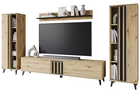 Conjunto de Muebles de salón Helsinki I, Juego de Muebles, Sala de Estar, Mueble TV, (Roble Artisan)