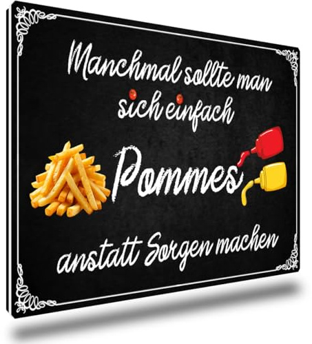 TRIOSK Kühlschrankmagnete Motivation Sprüche Magnet Pommes Essen lustig mit Spruch Anstatt Sorgen Küchenmotiv Geschenk für Pommesliebhaber Küche Kühlschrank stark eckig groß 85x55 mm