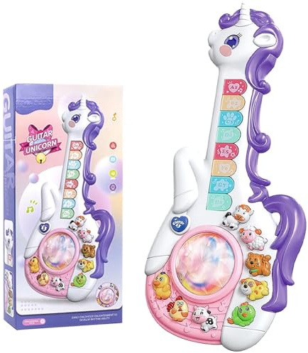 YANGUN Kids Guitar, Kids Electric Guitar, 2 in 1 Musical Instruments, Electronic Music Educational Toys for 3 4 5 Year Old Boys Girls Gift (Pink)