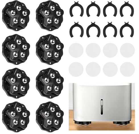Euablfo 8 Stück Kugelrollen für Möbel, 360° Drehbare Möbelrollen Klein, Möbelrollen Flach, Mit 8 Bremsen Und 8 Leise Aufkleber, für Möbel, Aufbewahrungsbox, Kleingeräte (Schwarz)