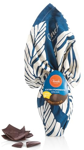 Venchi - Uovo di Cioccolato Extra Fondente, NO Zuccheri Aggiunti, 220 Gr, in Shopper di Cotone, Senza Glutine, Con Sorpresa, Collezione Pasqua Venchi, Idea Regalo