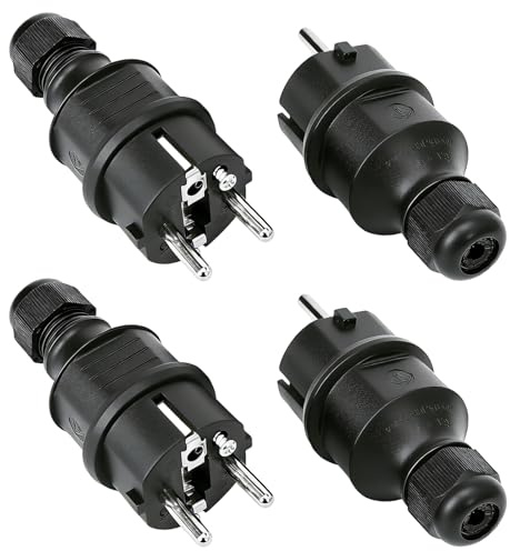4 Pièces Prise Electrique Male 250V 16A,Fiche Male Prise Electrique,Fiche D'alimentation de Contact de Protection avec Anti-torsion,Convient aux Câbles d'intérieur et d'extérieur (Noir)