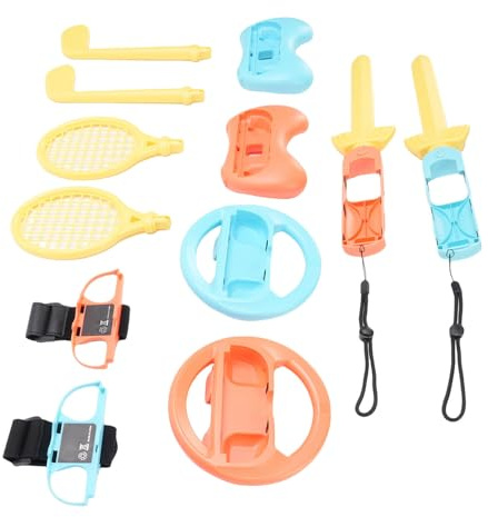 SUNGOOYUE 14 in 1 Sports Accessories, Includes Tennis Rackets Clubs Fencing Steering Wheels Controller Grips Wristbands Handles, with Premium ABS Material, Fit for 2