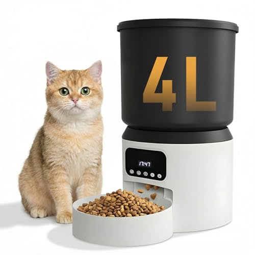 Unipampa Comedero Gato Automatico, 4L Dispensador Comida Gatos y Perros, Comedero Automático para Gatos con Temporizador Programable, 1-9 Comidas al Día, Liofilizados Compatibles, para Perros/Gatos