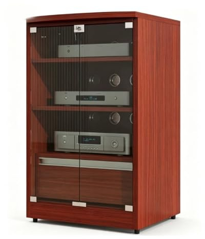 Modulärt Ljudställ med Låda för Vardagsrum, Dämpat Möbel för Cd-spelare | Härdat Glasdörrar och kabelhantering, CD-skivspelare Stereo Receiver Display Stand(Teak color)