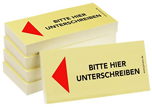 PRICARO Haftnotizen Bitte hier unterschreiben, Pfeil links, 100 Blatt, 5 Stück
