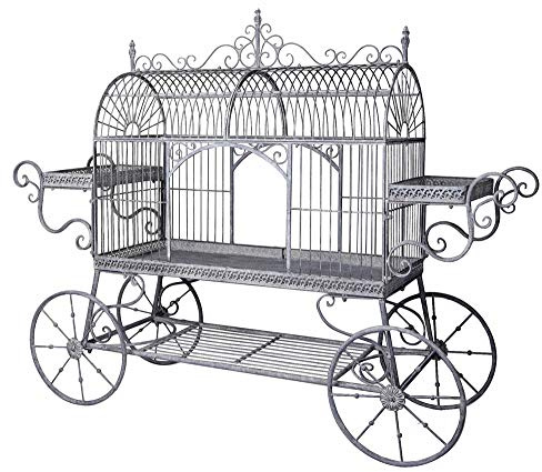 Candy Bar Wagen SCHLOSS ORANGERIE Blumenwagen Eisen 187 cm Vintage Stil Deko Hochzeit Sweet Table Pflanzenständer Metall Grau Nostalgie Gartenwagen 2 Ablagen Dekoobjekt Landhausfest Shabby Chic