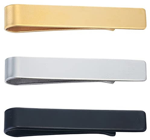 JINWEORI 3-teiliges Herren-Set: Dünne Krawattenklammer aus Edelstahl - Hochzeit, Business, Geschenk (Silber, Gold, Schwarz)