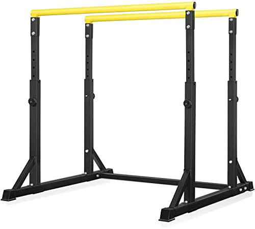 Bongkim Dip Bar, kraftig dippstation med 7 höjdnivåer, 362 kg justerbara parallella stänger för tricepsdipp pull-ups L-sitsar kalisthenik övningar styrketräning för hemmagym utomhus (gul)
