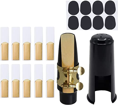 TUOREN 20 Pieces Alto Sax Mouthpiece Kit Saxophone Mouthpiece with Brass Ligature Plastic Cap 2.5 Reed and Cushions Pads
