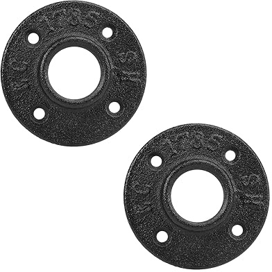 BathAce Industrial Pipe Floor Flange, Heavy Duty Malleable Iron Pipe Fittings, Wall Mounted Vintage DIY Threaded Flange for Decoration Pipe Fitting Project, Black(2 Pack, 1 Inch)