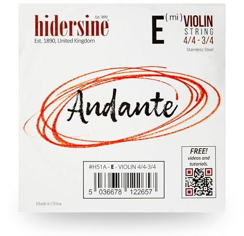 Hidersine Andante E String for Violin 4/4 to 3/4 Size. Steel Core. Great Tone and Value. Perfect for Students with Full and Three-Quarter Violins