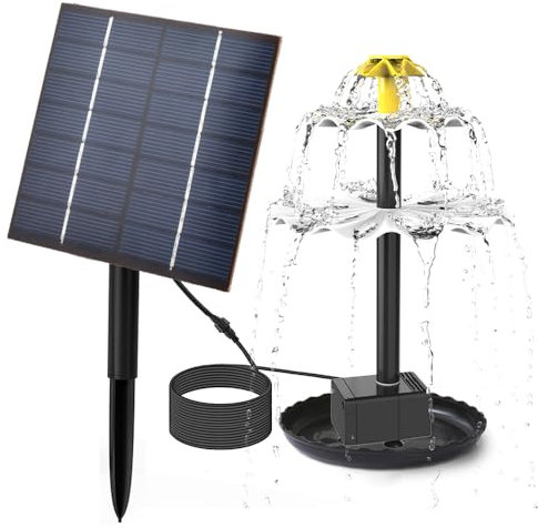 Irishom Pompe de Fontaine Solaire 7V 2,5W 160L/H, Pompe à Eau Solaire avec 9 Buses, pour Jardin, Etang, Piscine, Aquarium et Extérieur