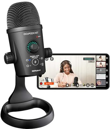 Roland Studio de Podcast vidéo GO:Podcast pour Smartphones | Système de Streaming Facile d'utilisation pour podcasters, Vloggers & Autres créateurs | Appli vidéo intuitive | Micro USB