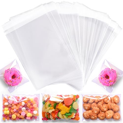 Clear Self-Adhesive Cellophane Bags, Food Safe, Small Size, for Cookies and Soap Packaging (4x4 Inches - Pack of 100)