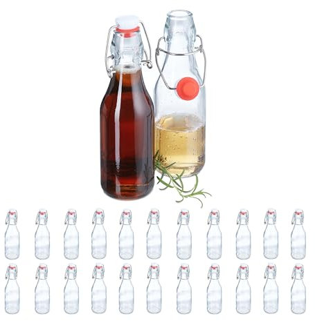 Relaxdays Glasflaschen, 24er Set, 250 ml, Bügelflaschen zum Befüllen, für Liköre & Öle, Bügelverschluss, transparent
