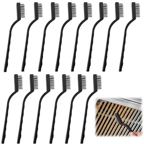 15 Pièces Brosses Métalliques, 17cm Petite Brosses Métalliques avec Manche Incurvé en Plastique Noir, Brosse en Acier Inoxydable pour le Nettoyage des Scories de Soudure, de la Saleté et de la Rouille