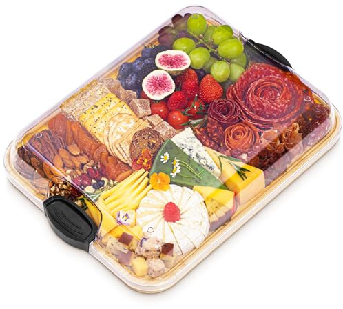 Plateau de charcuterie avec Couvercle - Plateau de Service Portable en Bambou pour Les réceptions - Planche à découper en Bois - pour Noël, Anniversaire, Pendaison de crémaillère ou Mariage
