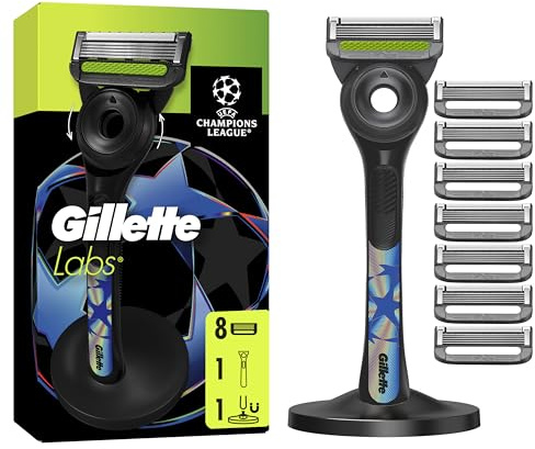 Gillette Labs mit Reinigungselement UEFA Champions League Special Edition, Rasierer für Männer, 1 Handstück - 8 Ersatzklinge, mit magnetischem Dock