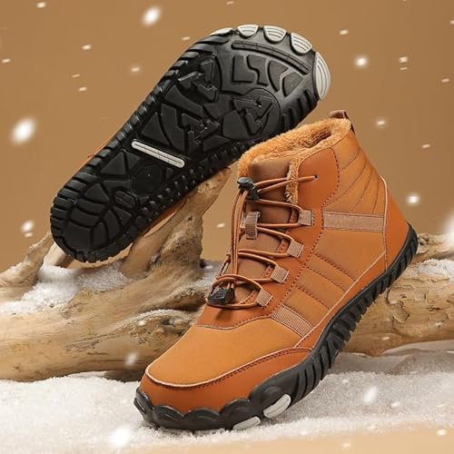 Yuanpgky Scarponi da trekking impermeabili da uomo, calzature invernali calde foderate con suola in gomma antiscivolo, struttura Oxford e pelle sintetica, chiusura elastica per un facile utilizzo (44