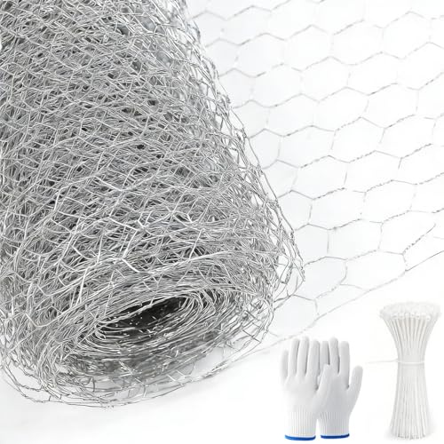 Huucozn Grillage à Poule, 0.4m x 10m, Grillage à Mailles Galvanisé Grillàge en Fil de Fer Galvanisé Grïlle Métallique pour Élevage Volaille, Légumes Jardin, Projets Artisanat Épaisseur du Fil 0.8 mm