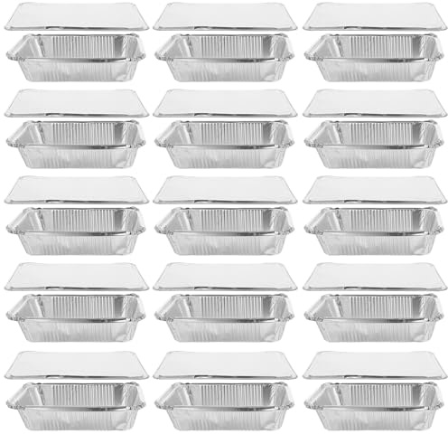 Veemoon Bandejas de Aluminio Desechables 1000 Ml con Tapa Resistentes al Calor y Frío Juego de 25 Piezas para Hornear Barbacoa Camping y Comida para Llevar