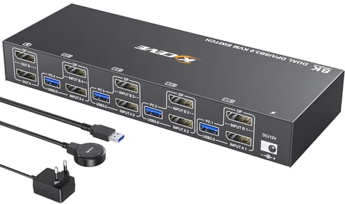 YOUTINGHDAV KVM-switch 4 PC 2 bildskärmar displayport, USB 3.0 KVM-switch 4 PC 2 bildskärmar 4K@144Hz delar tangentbord, mus och skrivare, Wired Remote (4K DP 4 i 2 out KVM)