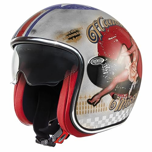 Premier Unisex-Adult Vintage EVO PIN UP Helm, GRAU/ROT/BLAU, M