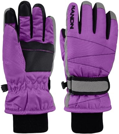 TRIWONDER Kids Ski Gloves Winter Snow Gloves Windproof Thermal Warm Fleece for Skiing, Snowboarding, Hiking with Adjustable Wrist Strap (Purple, M, 8-10 Years)