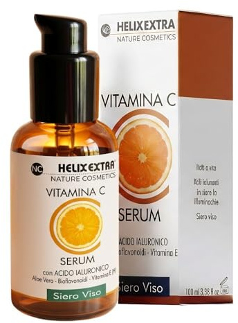 Siero alla Vitamina C con Vitamina E, Aloe Vera Bio – Siero viso acido ialuronico - Antiossidante Illuminante – Antietà per Rughe, Macchie e Pelle Spenta – Made in Italy 100ml