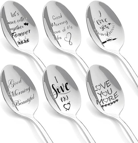 Bogoro 6 Pezzi Cucchiaio personalizzato, Cucchiaio di, Cucchiaini da caffè particolari, Cucchiaio personalizzato con incisione, Cucchiai da Caffè, cucchiaini da the acciaio inox