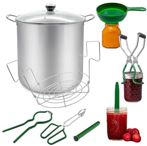 BHUJIA Canning Pot, Stainless Steel 21.5QT Water Bath Canner with Rack and Lid, Canning Supplies with Complete Canning Tool Set for Beginners and Enthusiasts