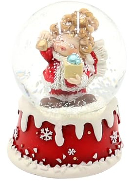Snökula – ängel med klocka – på snöig bas, L/B/H/Ø kula 4,8 x 4,8 x 6,5 cm Ø 4,5 cm