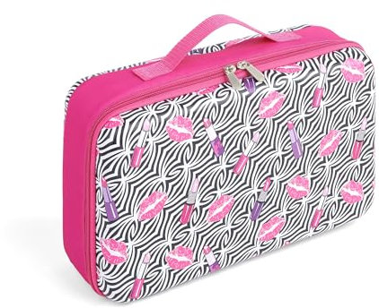 Badger Basket Stylish Travel Case for 12 Inch Fashion Dolls - Storage Solution with Pockets for Doll Accessories - Best for On-The-Go Travel - Lipstick Print Design