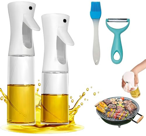 MAHAVIRA Pulvérisateur d'huile de cuisine en flacon doseur d'huile d'olive vinaigre et citron pour cuisine + pinceau + éplucheur pour friteuses à air
