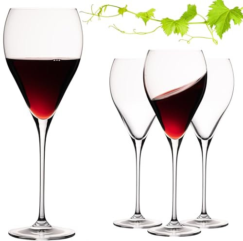 IMPERIAL Hohe Tropfenförmige Rotweingläser 520ml 'Paris' Set 4-Teilig Weingläser aus Crystalline Glas Spülmaschinenfest