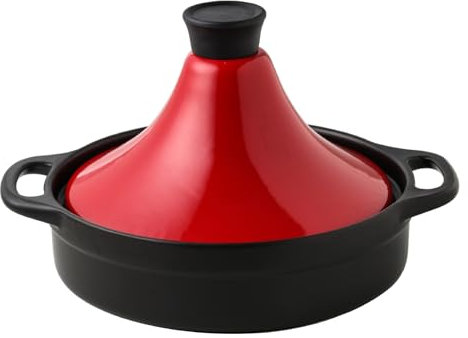 Yiustldd Antihaftbeschichteter Tajine-Topf zum Kochen, Schmortopf, Auflauf, Dampfgarer, Bratpfanne, gesunder Kochtopf, Tontopf für Schrank, Mikrowelle, Spülmaschine,Rot