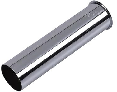 EZ-FLUID Heavy Duty 1-1/2 x 8 Flanged Sink Tailpiece Commercial Grade 17GA Chrome Brass Tubular For Kitchen Under Sink Strainer Plumbing Drain Pipe (More Sizes)