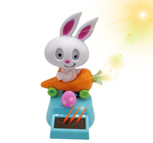 Figurine de Lapin Dansant Solaire – Assis dans Une Voiture Carotte | Jouet de Tableau de Bord à énergie Solaire de 4,33 Pouces, Figurine oscillante pour Voiture, Chambre à Coucher, Bureau, décoration